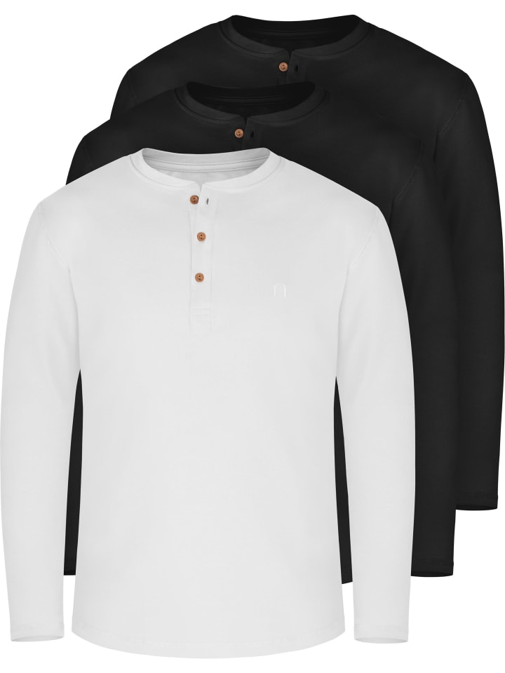 3x Herren Langarmshirts Neuville in Schwarz/Schwarz/Weiß