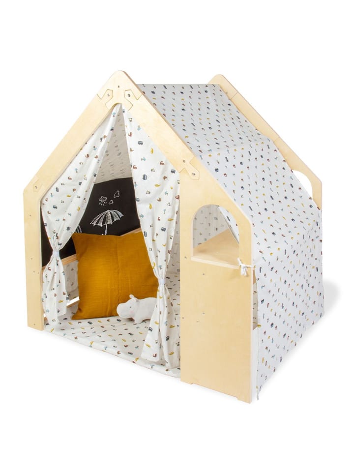 3-tlg. Spielhaus Thilda inkl. Stoffdach in brown,motif,white