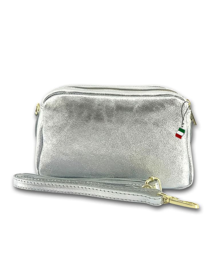 Leder Umhängetasche Florence Tasche silber ca. 22cm