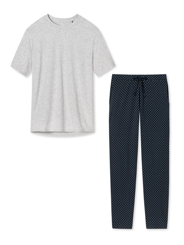 Schlafanzug Cotton in Blau gepunktet / Grau