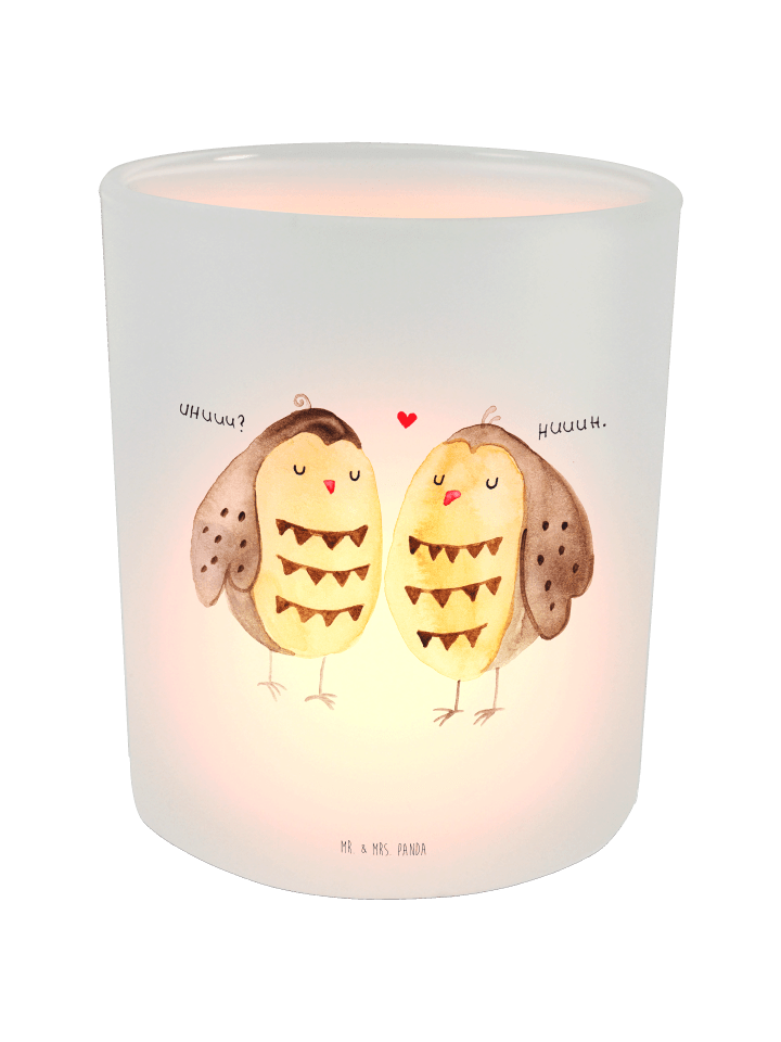 Teelichthalter Glas Eulen Liebe ohne Spruch in Transparent
