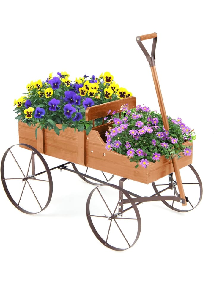 Blumenständer Holzwagen in Orange