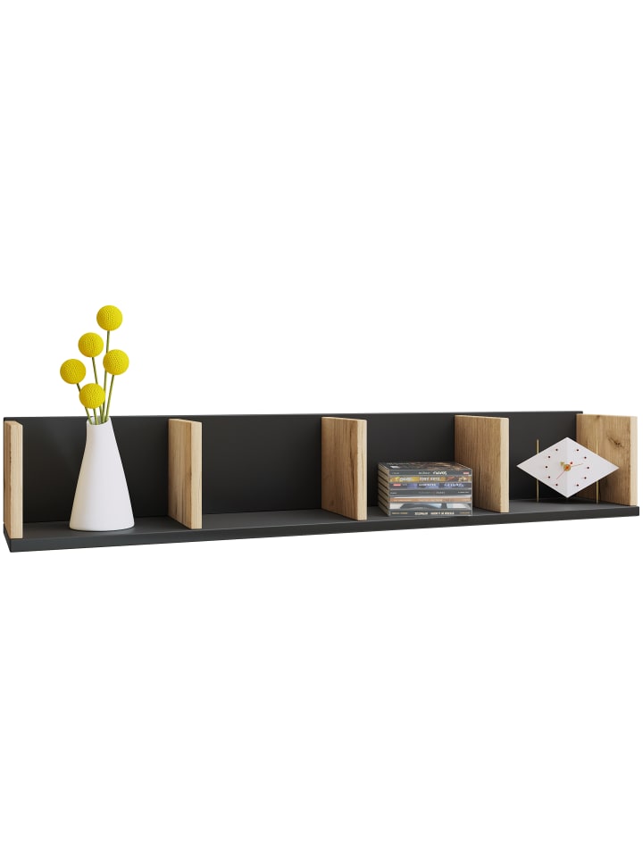 Holz Wandregal Hängeregal Wandboard Regal Honsa in Schwarz / Honig-Eiche