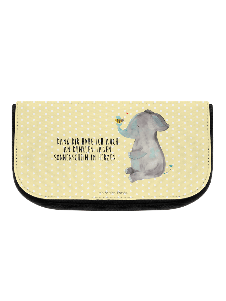 Kulturbeutel Elefant Biene mit Spruch in Gelb Pastell