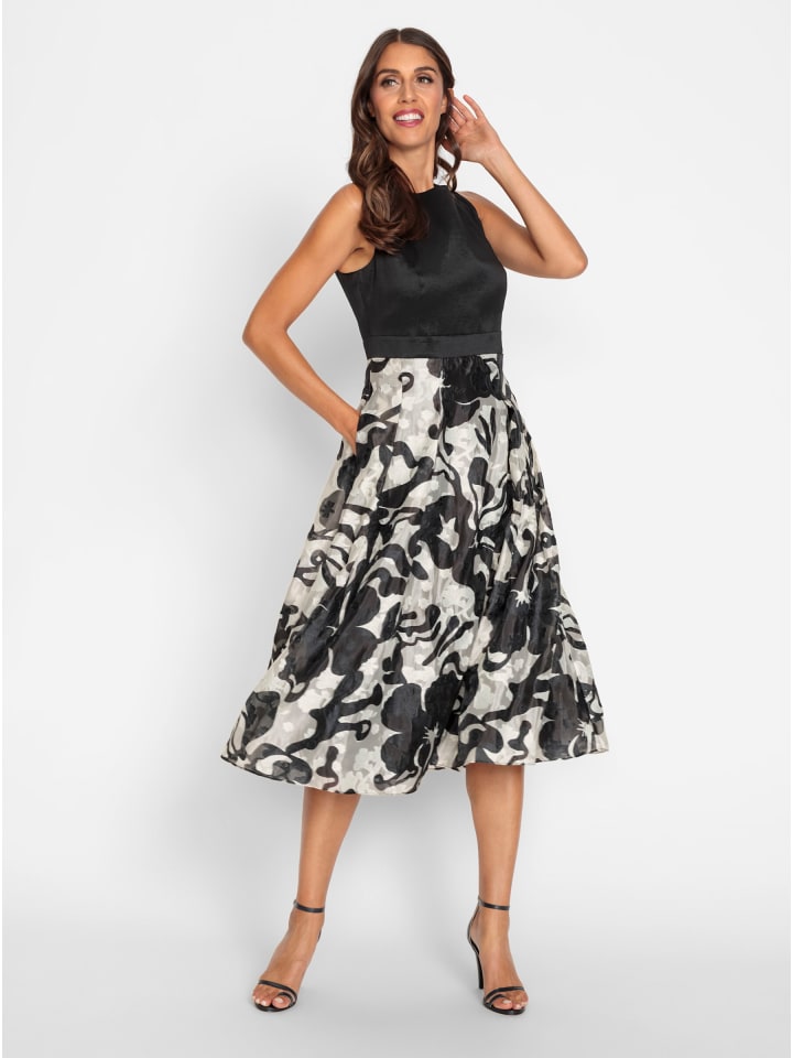 Kleid in schwarz-champagner-bedruckt