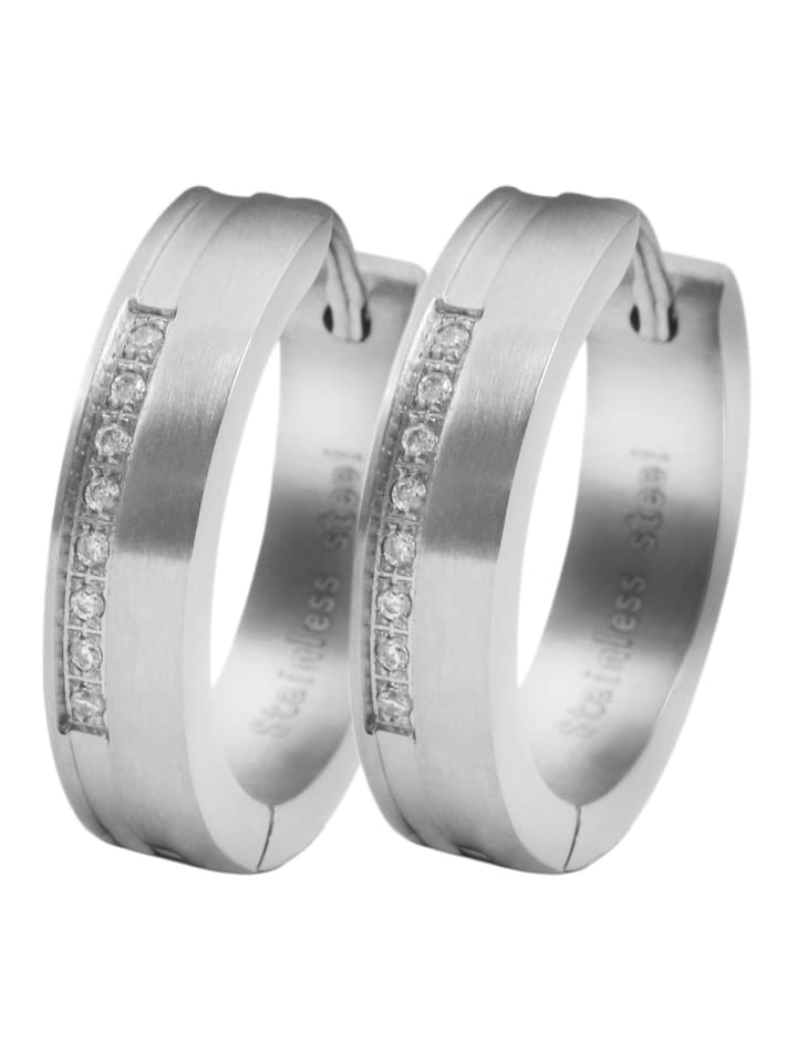Damen Ohrringe – Klappcreole aus Edelstahl mit Strass Steinchen in silber
