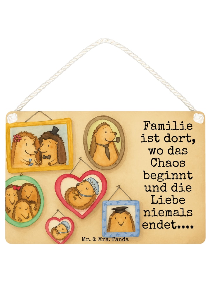 Schild Igel Familie Design mit Spruch in Weiß