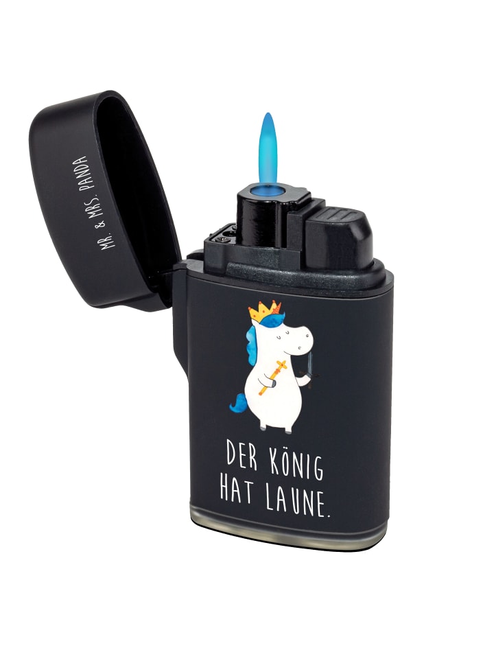 Feuerzeug Einhorn König mit Schwert mit Spruch in Schwarz