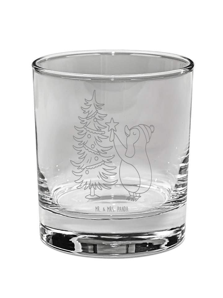 Wasserglas Pinguin Weihnachtsbaum ohne Spruch in Transparent