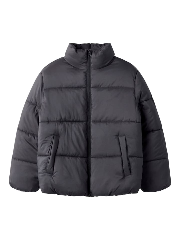 Jacke Langarm Stehkragen Reißverschluss Unifarben in Schwarz-2