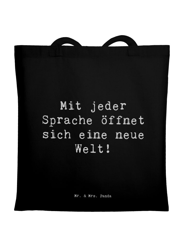 Tote Bag Spruch Sprachen lernen mit Spruch in Schwarz