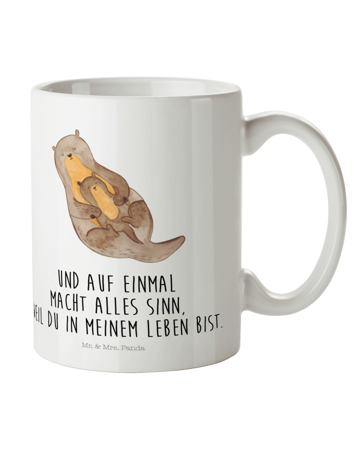 Becher Otter Kind mit Spruch in Weiß