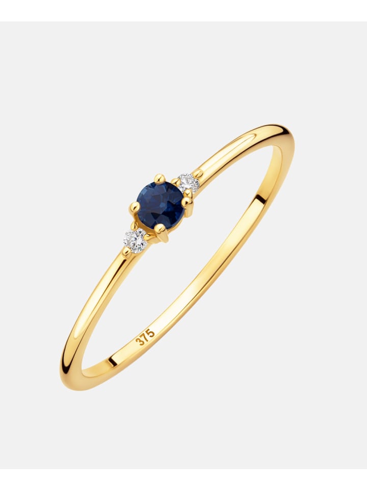 Ring aus 375 Gelbgold mit Diamant mit Saphir