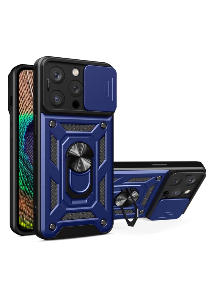 Hybrid Armor Camshield Bumper Handyhülle Hülle mit Ring kompatibel mit in Blau
