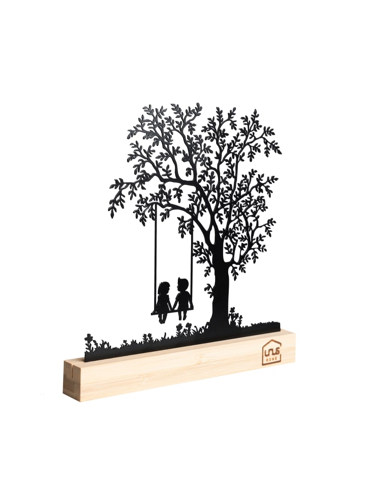 Aufsteller Baum mit Kindern auf einer Schaukel in Schwarz