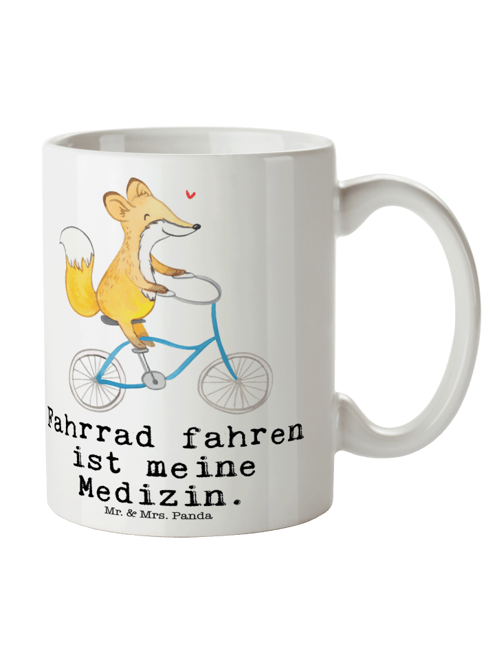 Tasse Fuchs Fahrrad fahren mit Spruch in Weiß