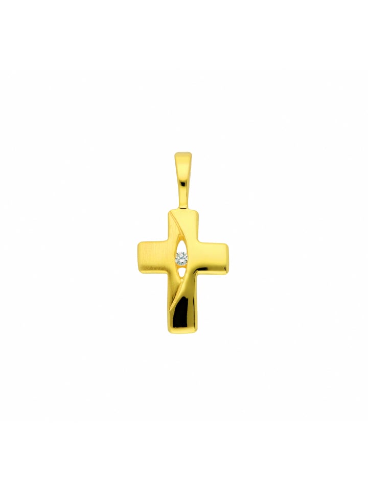 Damen & Herren 333 Gold Kreuz Anhänger mit Zirkonia in gold