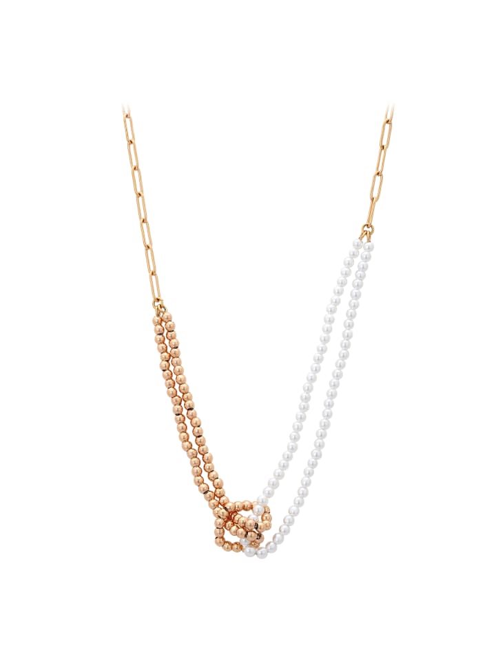 Women Beaded Necklace in Rose Gold White