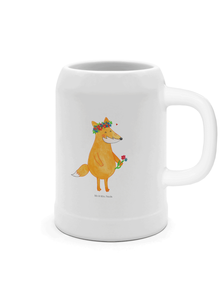 Bierkrug Fuchs Blumen ohne Spruch in Weiß