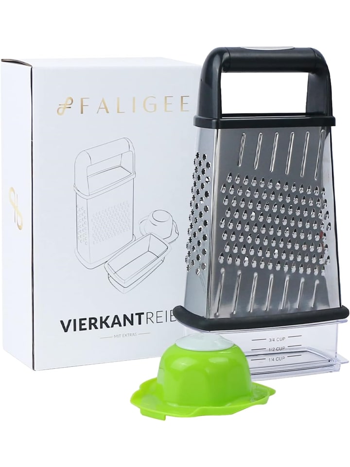 Küchenreibe aus Edelstahl - Scharf, Vielseitig &Auffangschale in Silber