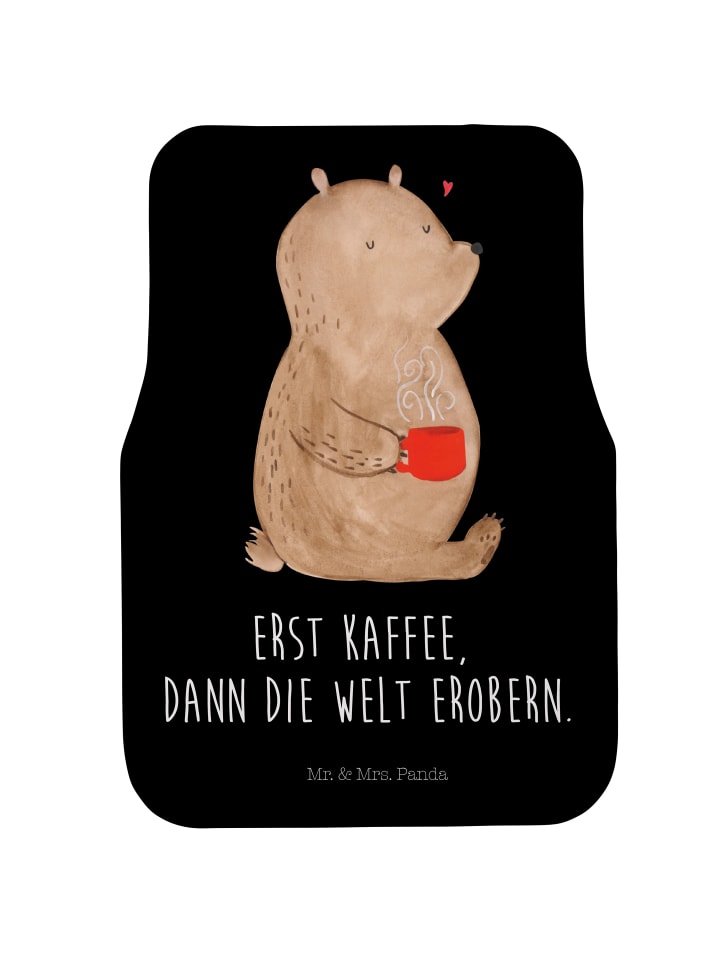 Fußmatte Auto Bär Kaffee mit Spruch in Schwarz