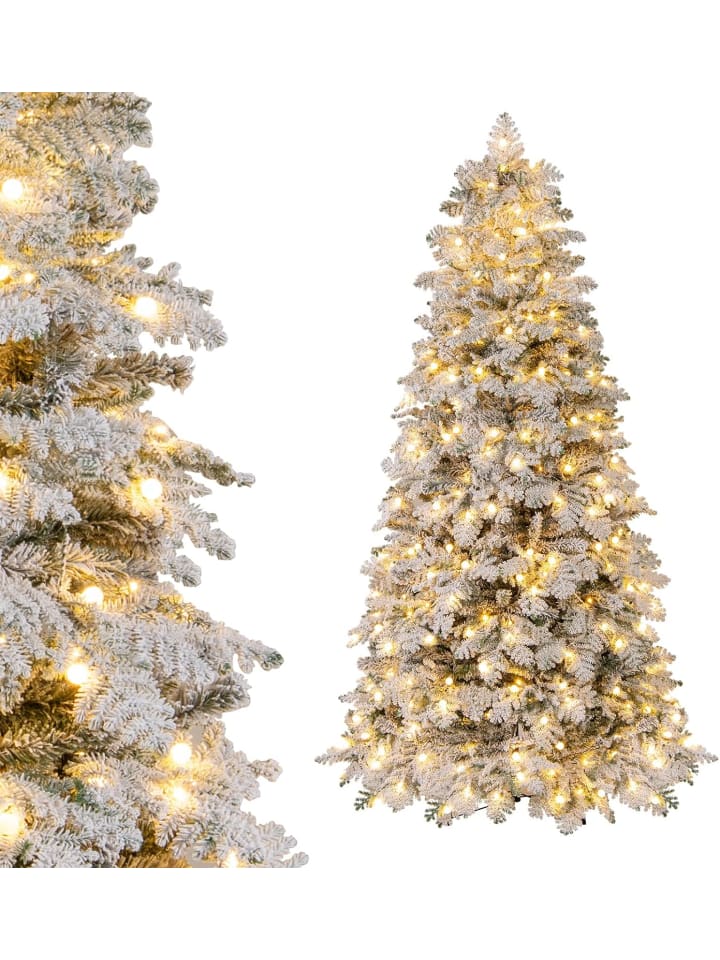210 cm Künstlicher Weihnachtsbaum mit Beleuchtung und Schnee in Weiß