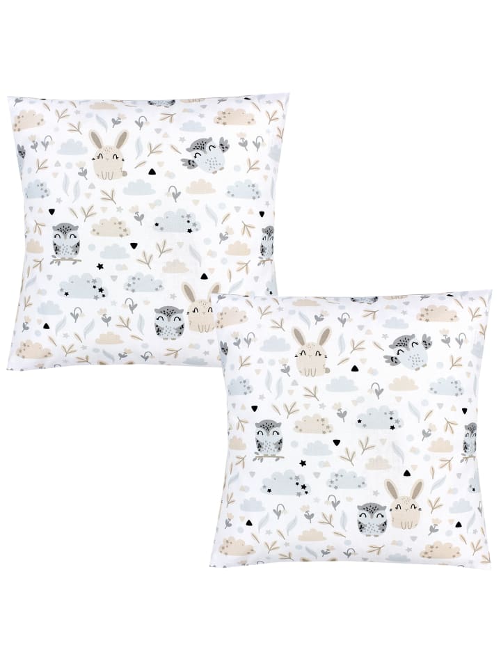Kinder Kissenbezug mit Hotelverschluss 2er Set in beige/grau