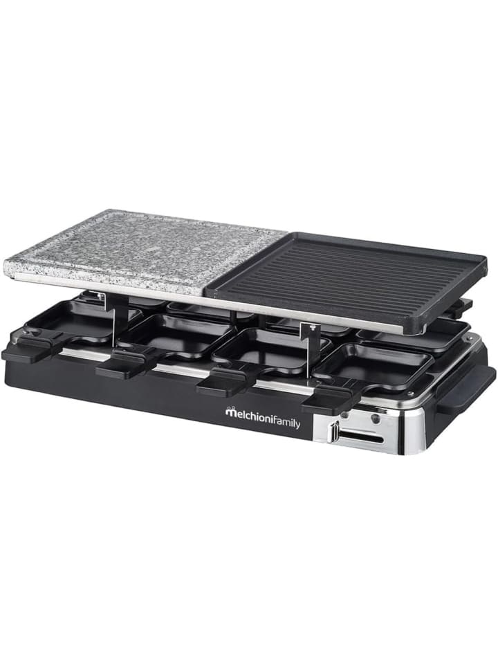1200 W Raclette-Set 8 Raclette-Schalen, einstellbarer Thermostat in schwarz