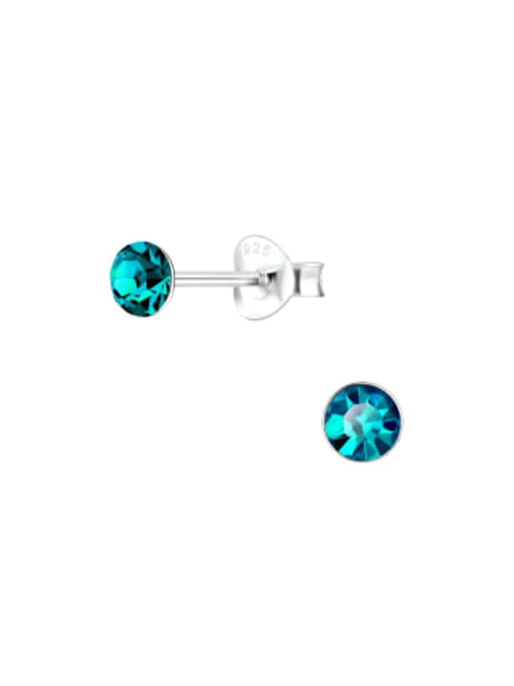 Ohrringe, Ohrstecker KRISTALL blue zirkon 4 mm in 925 Sterling Silber