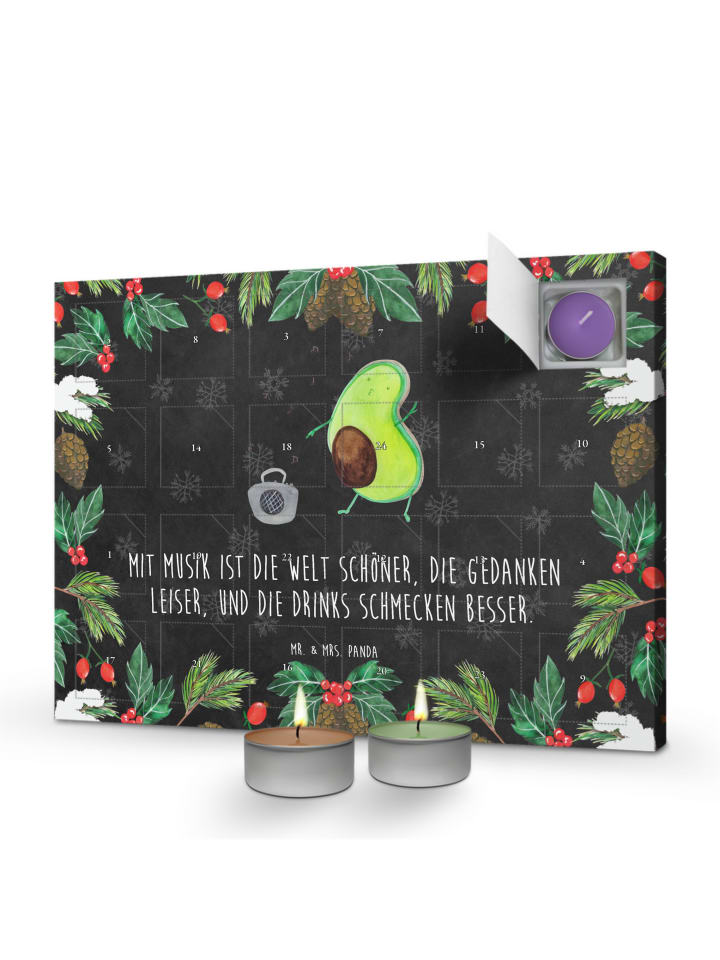 Adventskalender Avocado Tanzen mit Spruch in Kreidetafel
