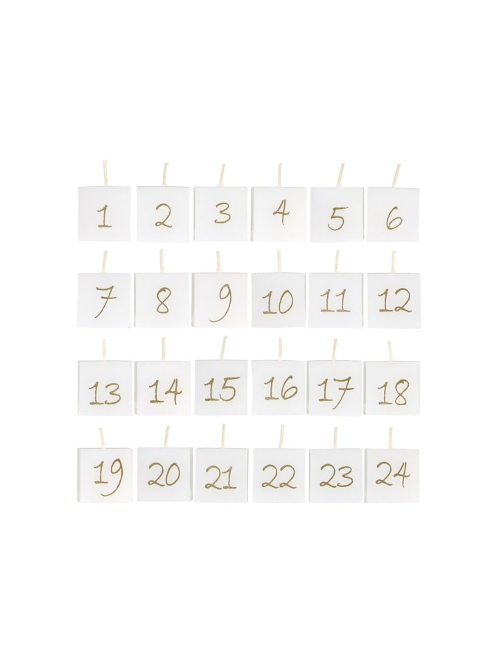 Adventskalender Kerzen 24 Stück in weiss