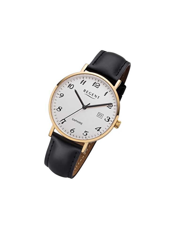 Analog-Armbanduhr Regent Lederarmband schwarz mittel (ca. 38mm)