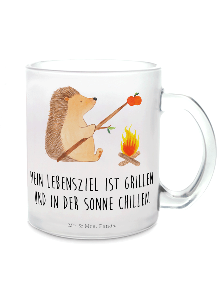 Kaffeetasse Igel Grillen mit Spruch in Transparent