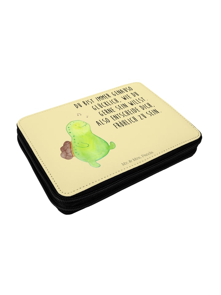 Federmappe Schildkröte Pfeifen mit Spruch in Gelb Pastell