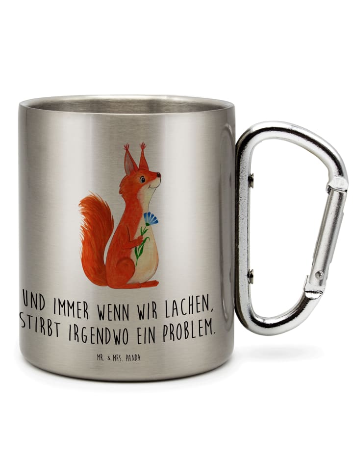 Edelstahlbecher Eichhörnchen Blume mit Spruch in Silber