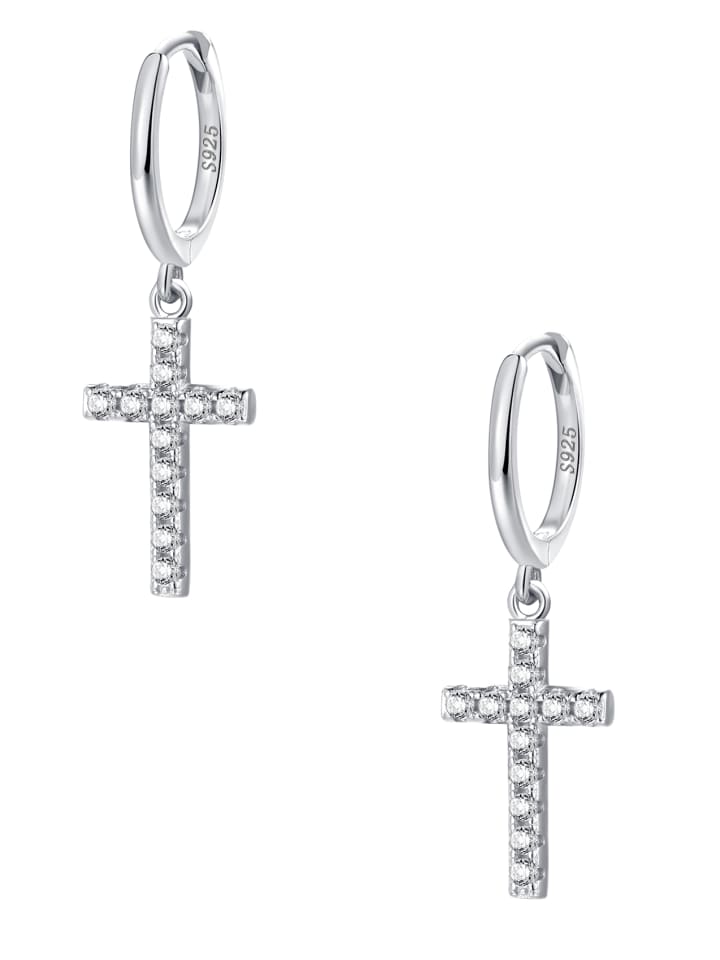 Creolen Kreuz mit Zirkonia 925 Sterlingsilber in Silber