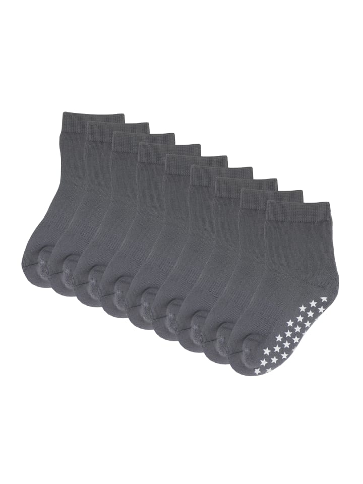 9er-Set Yalion Baby Antirutschsocken, grau, weich & atmungsaktiv