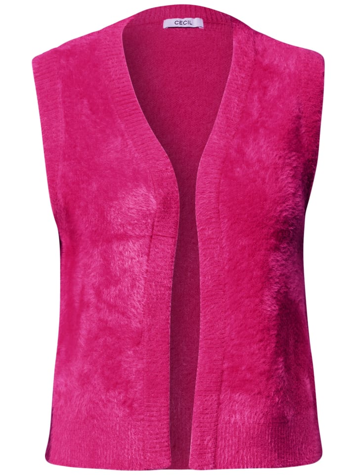 Offene Federgarn-Weste in Unifarbe in Pink Flash