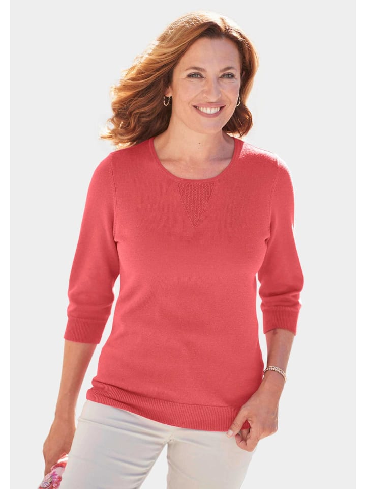 Kurzgröße: Strickpullover mit Ajourmuster in koralle