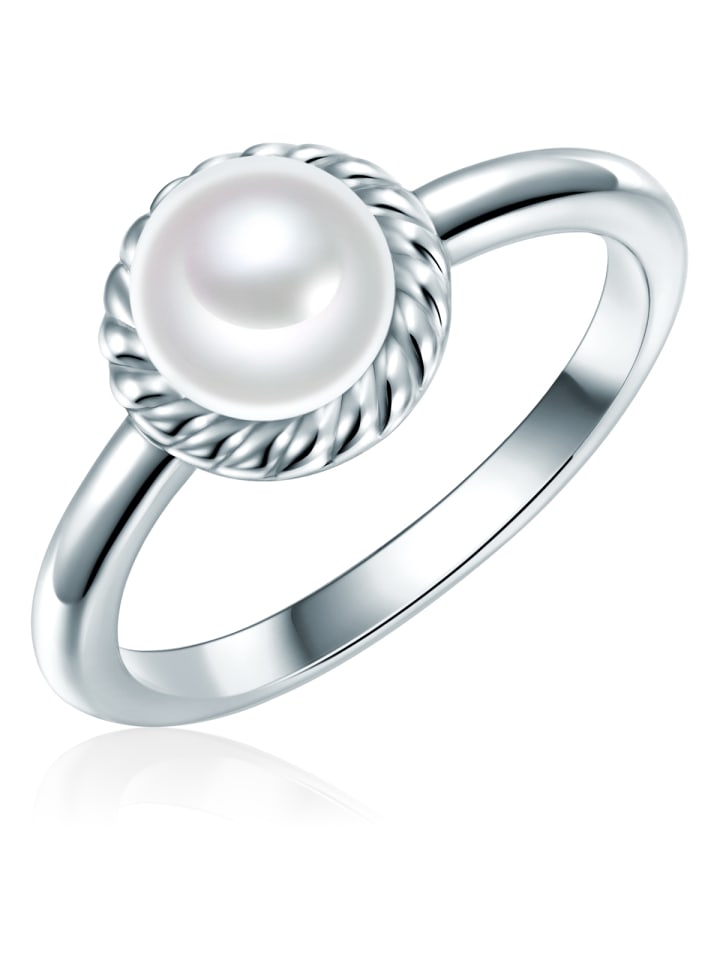 Ring aus Sterling Silber mit Zirkonia und Süßwasser-Zuchtperle in silber