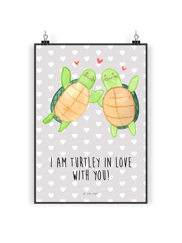Print Schildkröten Paar mit Spruch in Grau Pastell