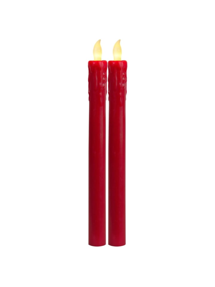 2x LED Stabkerzen Tafelkerzne Echtwachs H: 25cm in rot