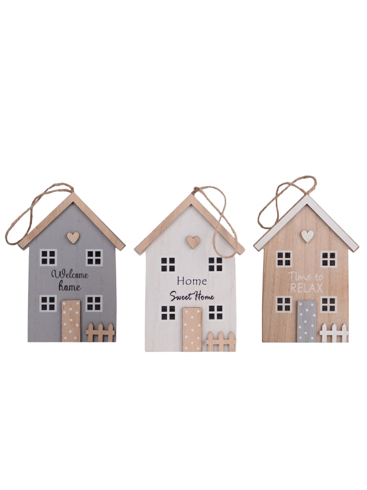 Holzhaus Aufhänger 3er Set in Grau
