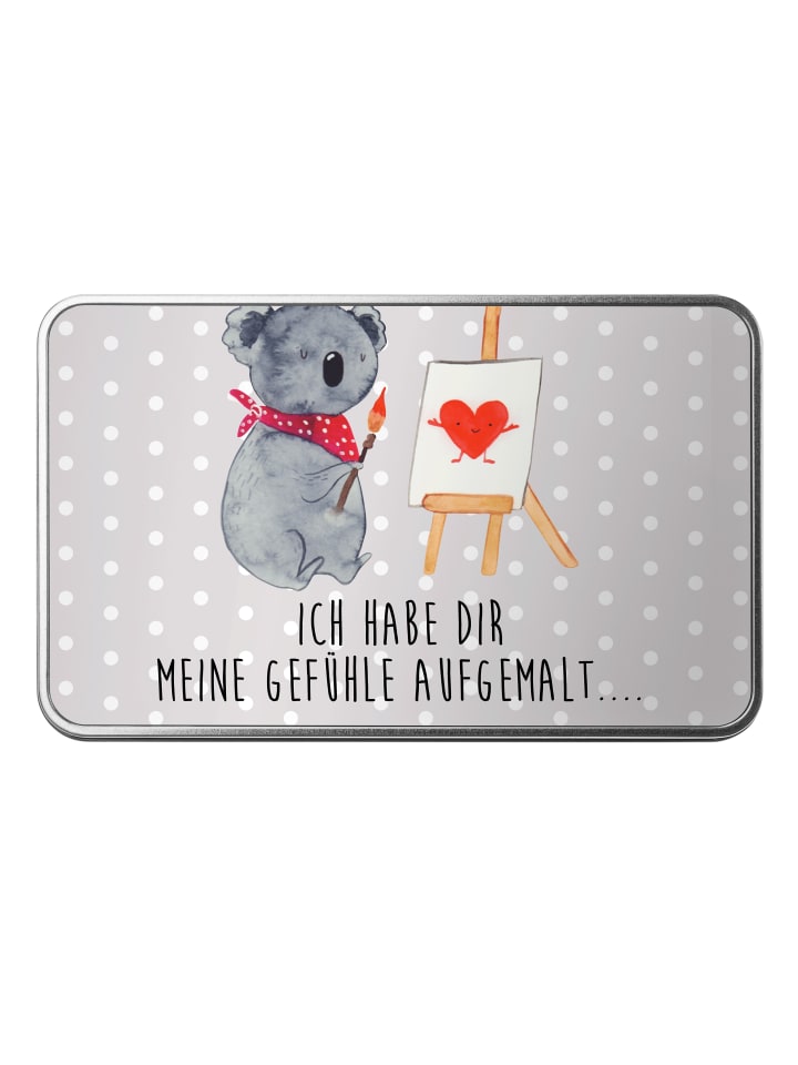 Aufbewahrungsbox Koala Künstler mit Spruch in Grau Pastell