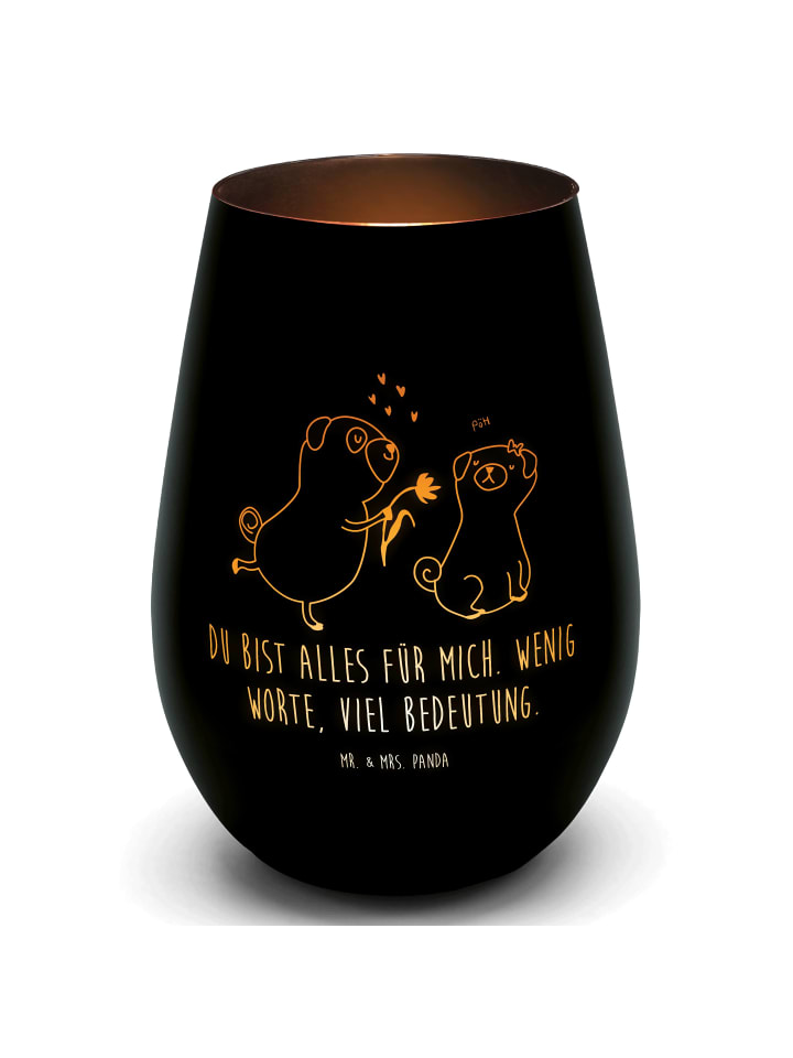 Glas Windlicht Mops Verliebt mit Spruch in Schwarz