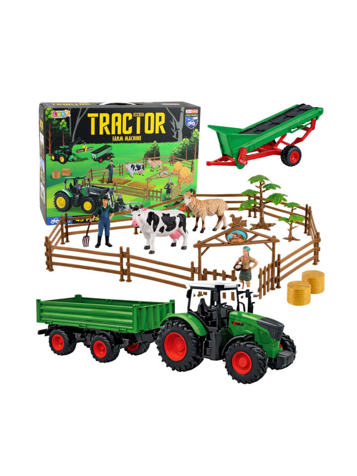 Landwirtschaftliches Set Traktor mit Anhänger Tiere Bauern