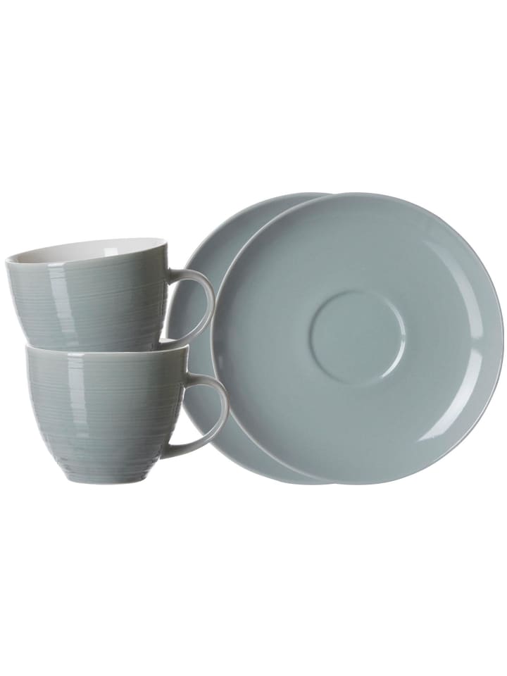 2er Set Kaffeetassen mit Untertassen Suomi in Blau 260 ml