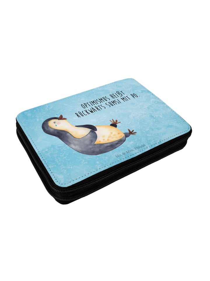 Federmappe Pinguin Lachen mit Spruch in Eisblau