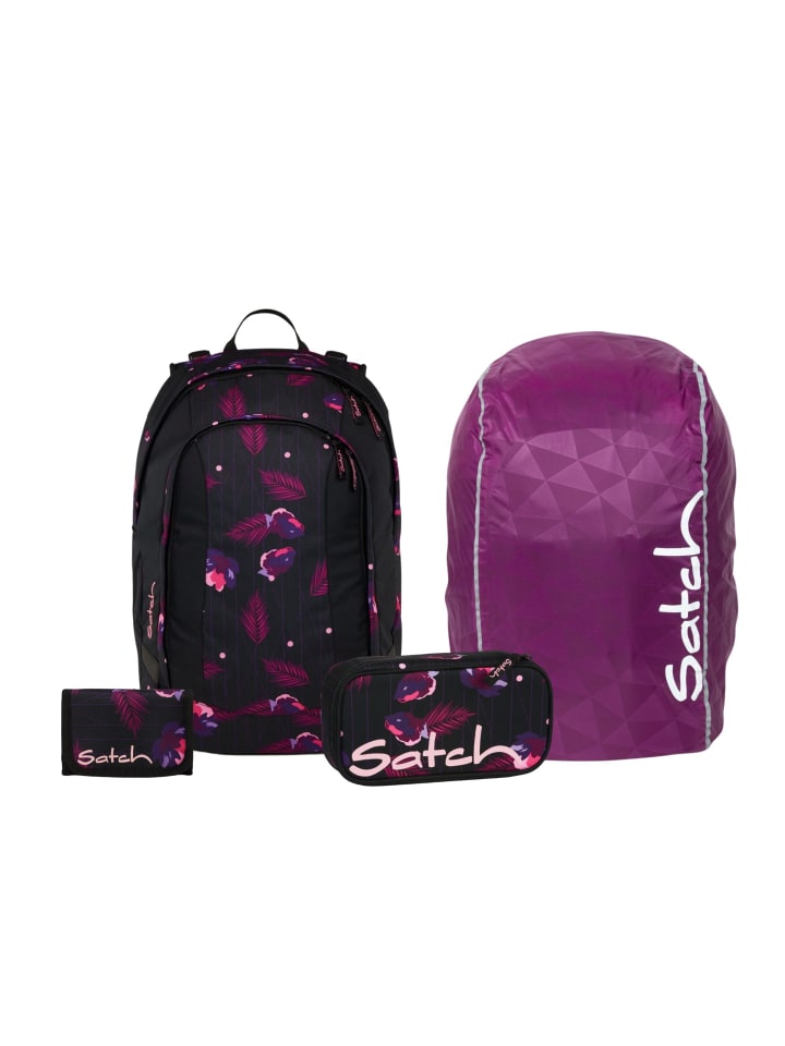 Schulrucksack-Set AIR "Mystic Nights" 4-teilig in Schwarz/Rosa