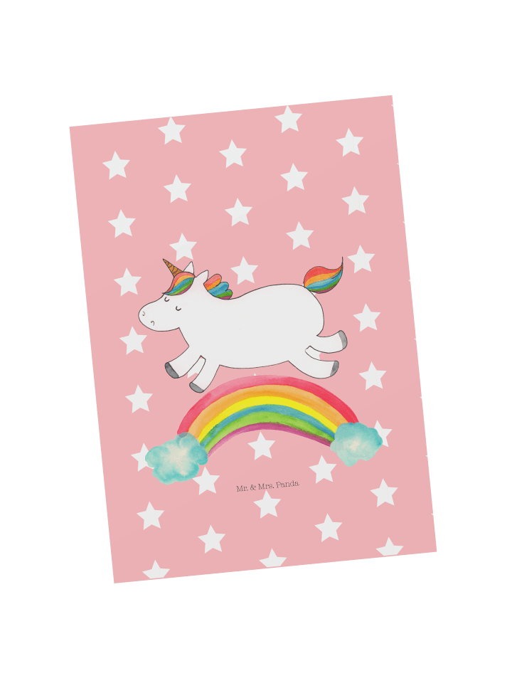 Postkarte Einhorn Regenbogen ohne Spruch in Rot Pastell